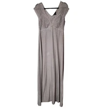 Soma Intimates Lace Trim Long Sleeveless Maxi Nightgown Dress Taupe Medium