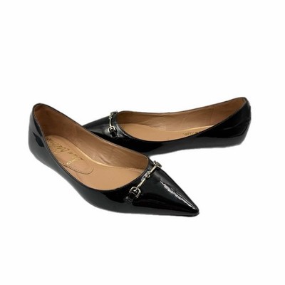 Sam Edelman 8.5 Nori Patent Leather Black Pointed Toe Silver Buckle Work Flats