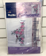 Set of 2 Bucilla 2001 Hummingbird Floral Pillowcases 65192 Kit 20 Inch X 30 Inch