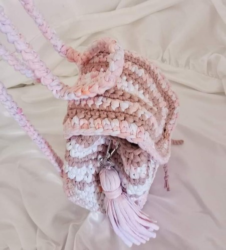 Reisetasche Häkel Rucksack Schulter Gestrickt Crossbody Neu Handarbeit Mode Garn - Bild 4 von 6