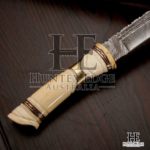 HUNTEX Handmade Damascus Blade, Camel Bone Handle, 330 mm Long Bushcraft Knife - Picture 6 of 13