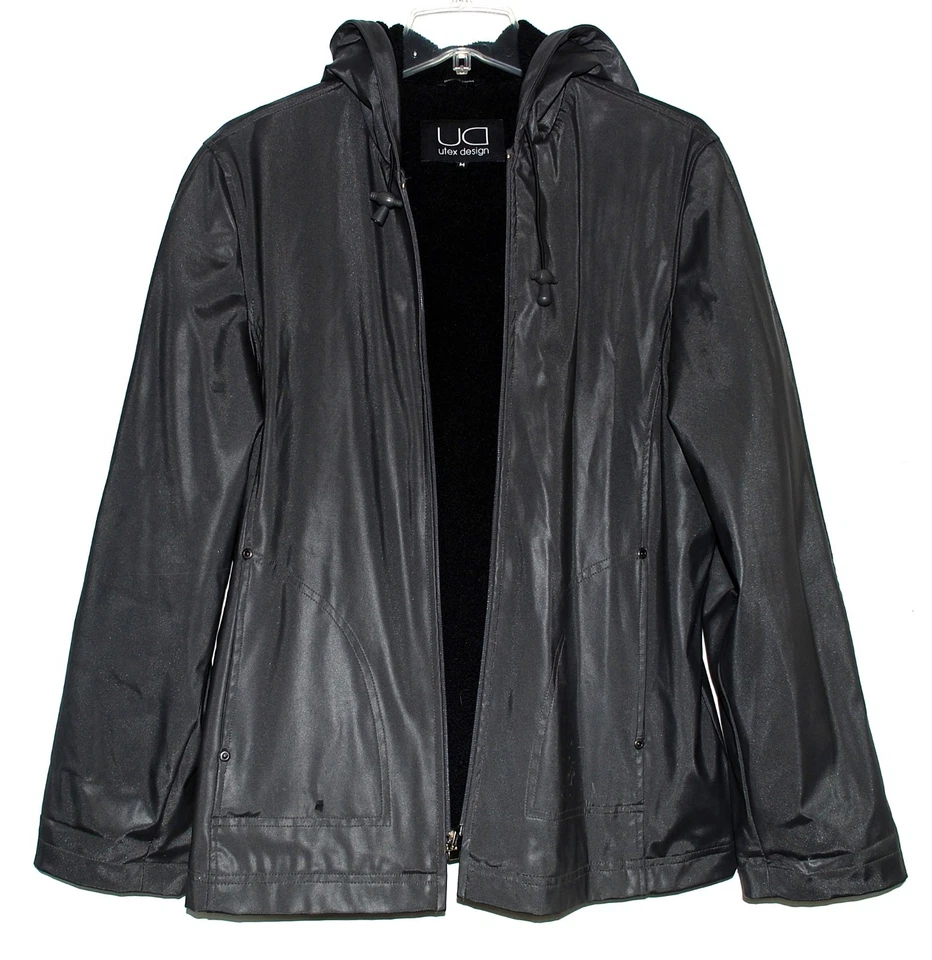 Chaqueta con capucha Utex Charcoal para mujer con forro de piel de cordero sintética negra talla M Foto 4 de 4