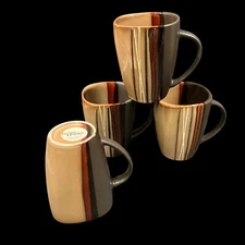 Set 4 Mugs Better Homes Garden Bazaar Brown HomeTrends Burgundy Coffee Cups 16oz