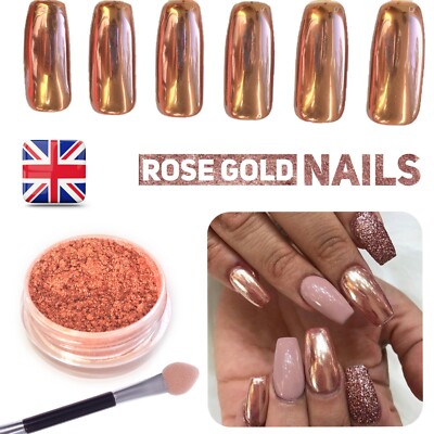 New ROSE GOLD NAILS POWDER Mirror Chrome Effect Pigment Nail Art UK SELLER (u)
