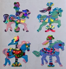 Sandylion Vintage Stickers Carousel Horses Prismatic 1 MOD (4 Stickers)