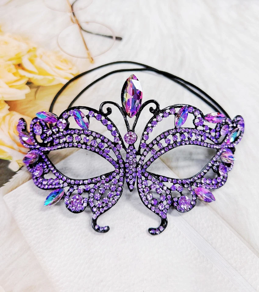 Purple Masquerade Ball Mask, Black Party Mask, Lavender Crystal Mask, Prom Mask - Image 3 of 4