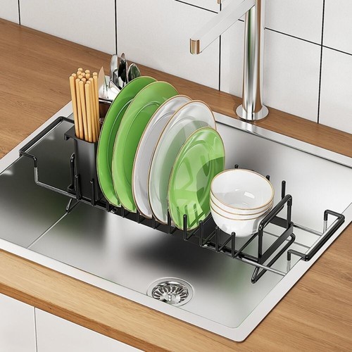 Black Counter Dish Drying Rack Space-Saving Kitchen Tableware Organizer Sink - Picture 6 of 12