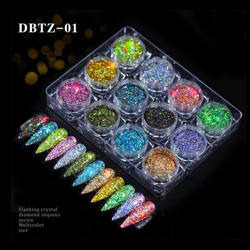 36 Colori Misti Nail Glitter Polvere Gradiente per Smalto Gel UV Decorazione Unghie - Foto 3 di 12