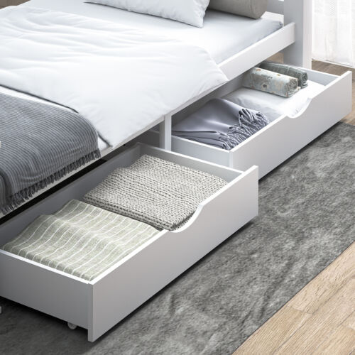 Oikiture Storage Drawers Trundle for Wooden Bed Frame Base White 2X Timber