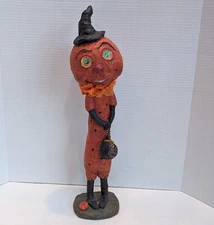 Debra Schoch Halloween Pumpkin Witch Girl w/ Black Cat Bag    (RARE!)