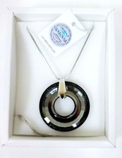 MAREA SILVER,GRAY HOLLOW CIRCLE GENUINE SWAROVSKI CRYSTAL,CHAIN NECKLACE-CZECH