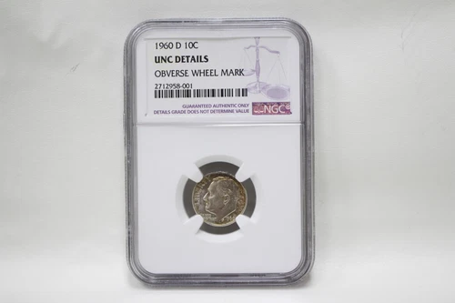 NGC 1960 D 10C UNC DETAILS OBVERSE WHEEL MARK Silver Dime *Beautiful Toning*