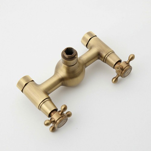 Antique Brass Bathtub Faucet Dual Handles Rainfall Shower Wall Mounted Mixer Tap - Picture 7 of 11