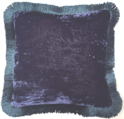 Anke Drechsel Pillow PLAIN Fringe Saphire Blue Silk Velvet Cushion Kissen Blau