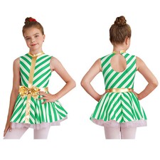 US Girls Santa Claus Role Play Costume Gold Bow-knot Christmas Festival Dress