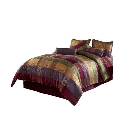 Chezmoi Collection 7 Pieces Multi Color Gitano Jacquard Patchwork Comforter S... - Picture 2 of 5