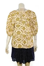 Rhode Resort Floral Top L 10 Women's Casual 3/4 Puff Sleeves Blouse NEW 41289