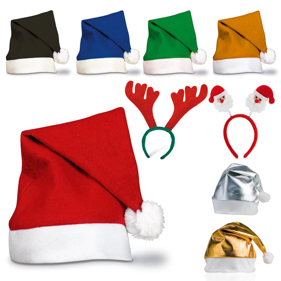 EBUYGB Christmas Santa Hats - Adult Unisex - Fancy Dress - Red, Blue, Orange, Green