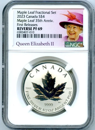 2023 QUEEN ELIZABETH $4 1/2 OZ CANADA SILVER PROOF NGC PF69 35TH MAPLE LEAF - FR