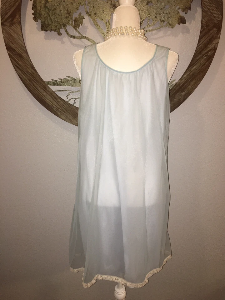 Ночная рубашка женская Aristocraft S двухслойная шифоновая синяя нейлоновая экрю аппликация - Изображение 2 из 4