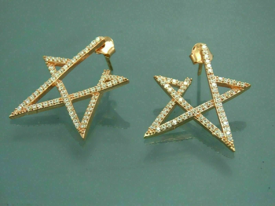 1.40 Ct Round Cut Diamond Simulated Star Stud Earrings Gift Yellow Gold plated - Image 2 of 4