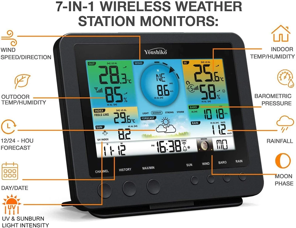 Weather Station WIFI Internet Wunderground Professional 7-in-1 Wireless Sensor - Image 4 of 4