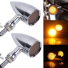 2x Chrome Bullet Motorcycle 20 LED Brake Running Turn Signals Tail Lights Amber