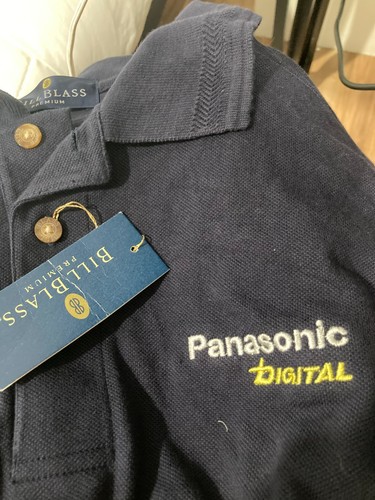 Panasonic Digital Bill Blass blue polo golf shirt men's adult Large NWT NEW