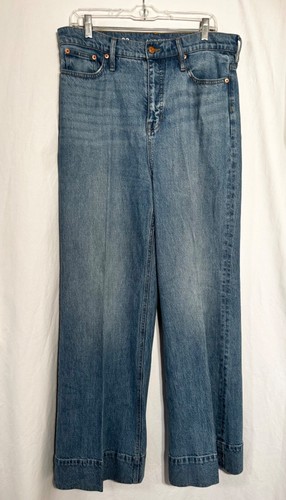 WOMENS SIZE 32 J. CREW BLUE WIDE LEG TROUSER WIDE HEM JEANS