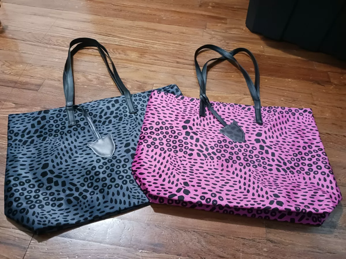 Strawberry Leopard Black & Pink Velvety Soft Tote Y2K Duo Large Beach Bag