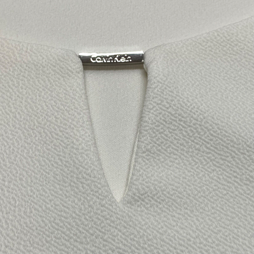 Calvin Klein Women's Blouse Small 3/4 Sleeve Ivory Chrome CK Logo V-Neck Top EUC - Picture 9 of 11
