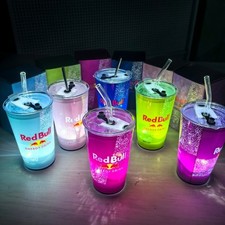 Set Bicchieri LED Red Bull Neon Edition - Illuminati con Cannuccia Rari