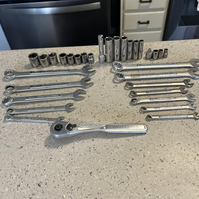 #ad Vintage Craftsman USA 3 8” Quick Release Ratchet 32pc Sockets Wrenches Lot $100.00