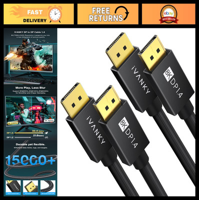 8K DisplayPort 1.4 Cable 2 Pack, 6ft High Speed DP Cord for Gaming Monitor, PC,