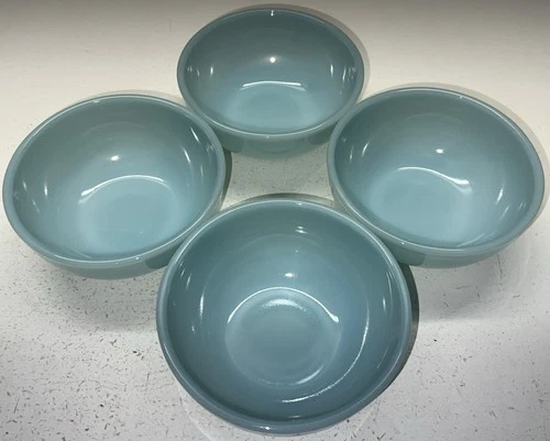 VTG Anchor Hocking Fire King Delphite Blue Milk Glass Soup Cereal Bowl 5" Set 4