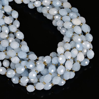 Light Aquamarine Color Dyed Jade Faceted Rice Beads Size 8x10mm 15.5'' Strand