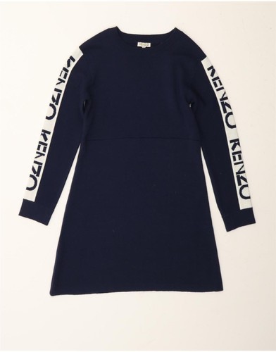 KENZO Girls Graphic Jumper Dress 11-12 Years Navy Blue Wool DA04