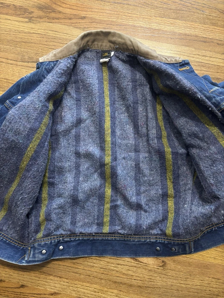Vintage 70s 80s Lee Riders Blanket Lined Denim Trucker Jacket 38 Medium Dark - Image 3 of 4