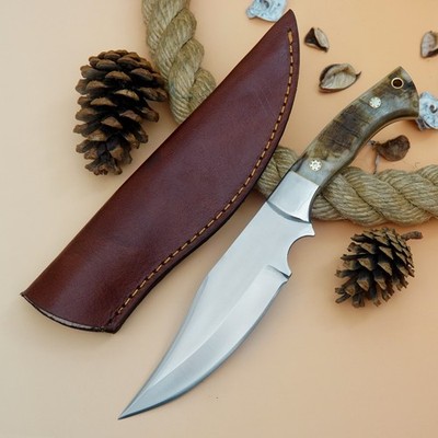CUSTOM HANDMADE D2 STEEL RAM HORN HANDLE TANTO WITH MOSAIC PIN & SHEATH SRH7