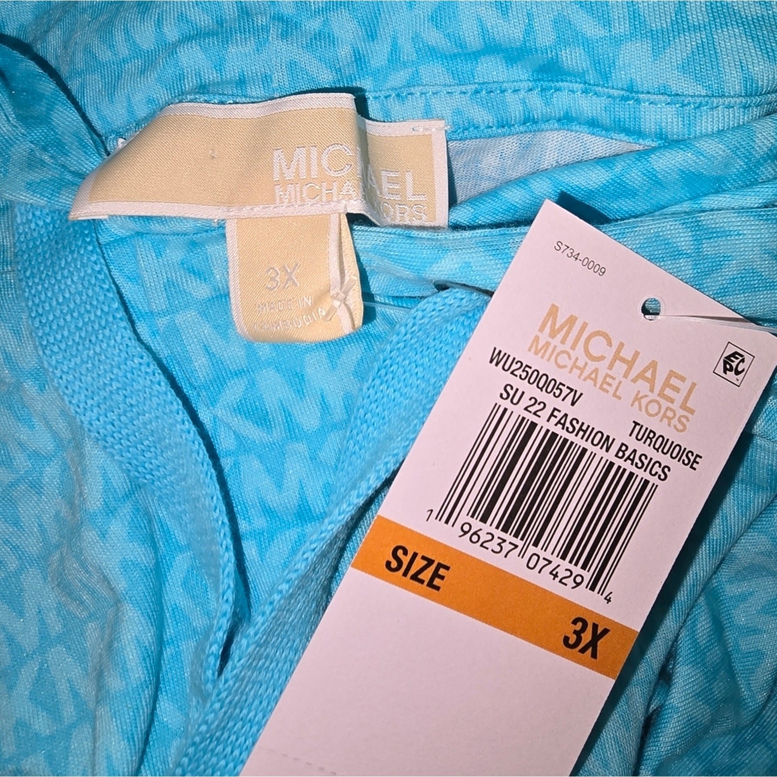 Michael Kors Women's Turquoise Logo Hooded Tied Waist Light Weight Shirt 3X thumbnail 6
