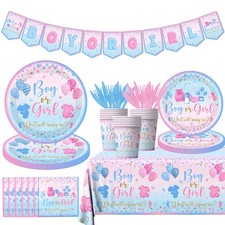 Gender Reveal Tableware 142Pcs-Gender Reveal Decorations Blue and Pink Star B...