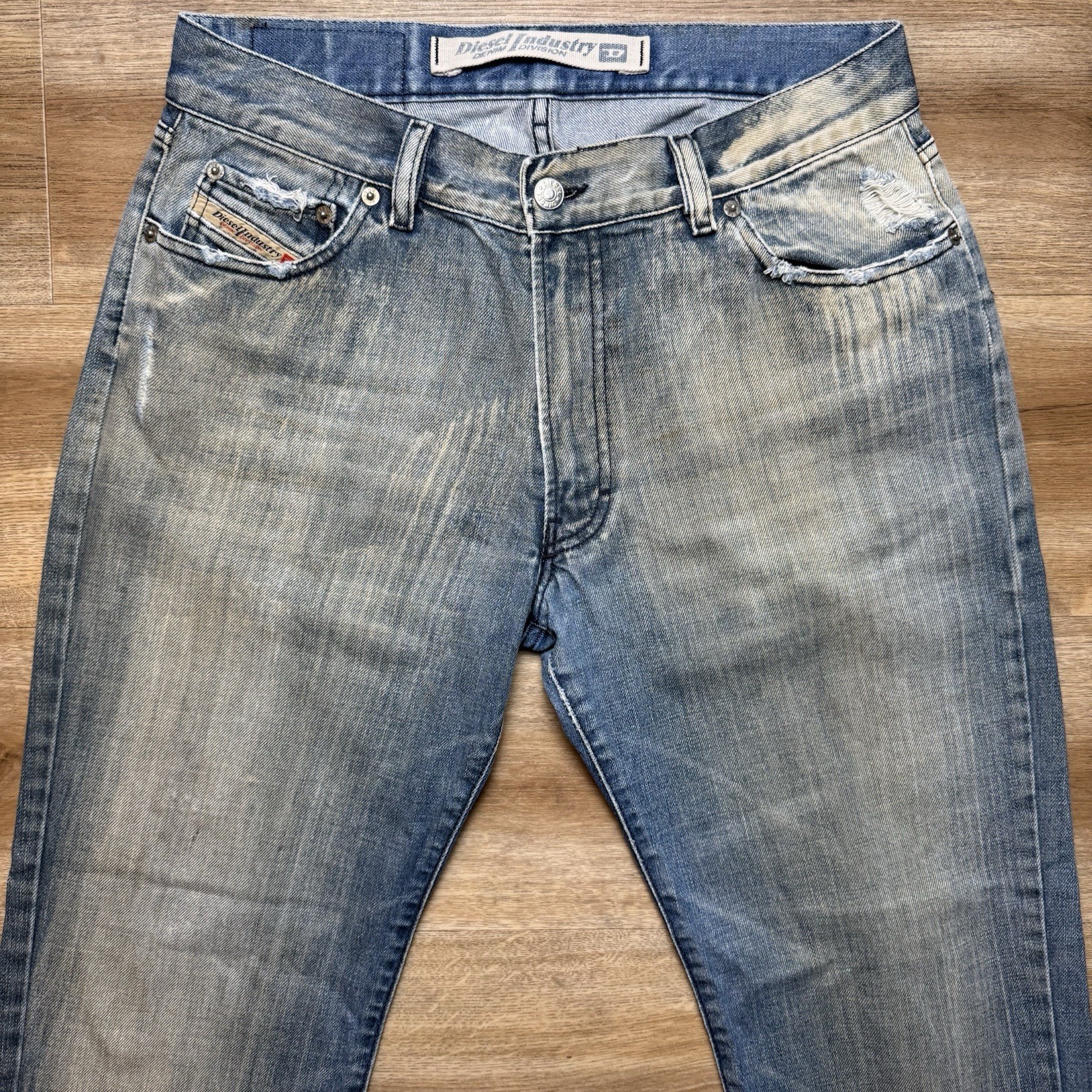 Diesel Jeans Men 33 (Fits 31x28) Blue Fanker Slim Bootcut Dirty Acid Wash Italy