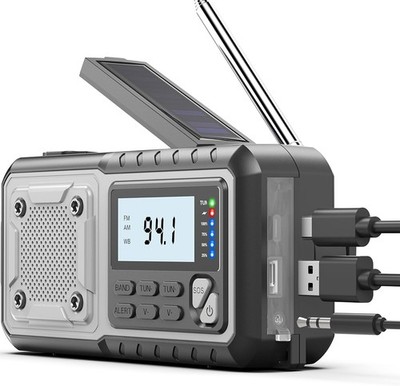 NOAA Weather Radio with Hand Crank Solar Power & Flashlight