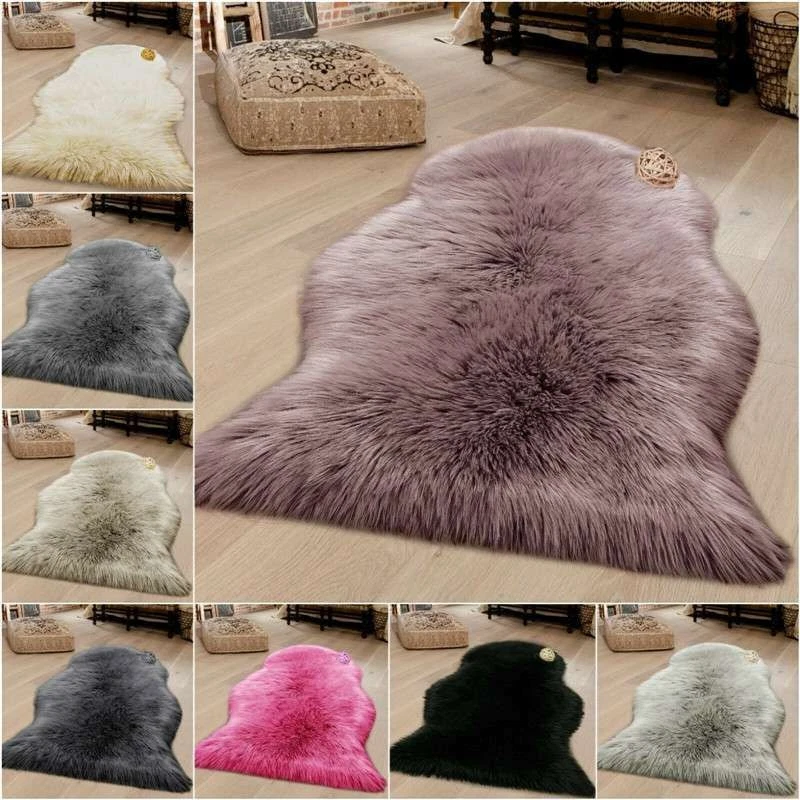 Sheepskin Rug Room Bed Shaggy Sofa Fluffy Mat Faux Fur Hairy Large Floor Carpet - Image 2 of 4