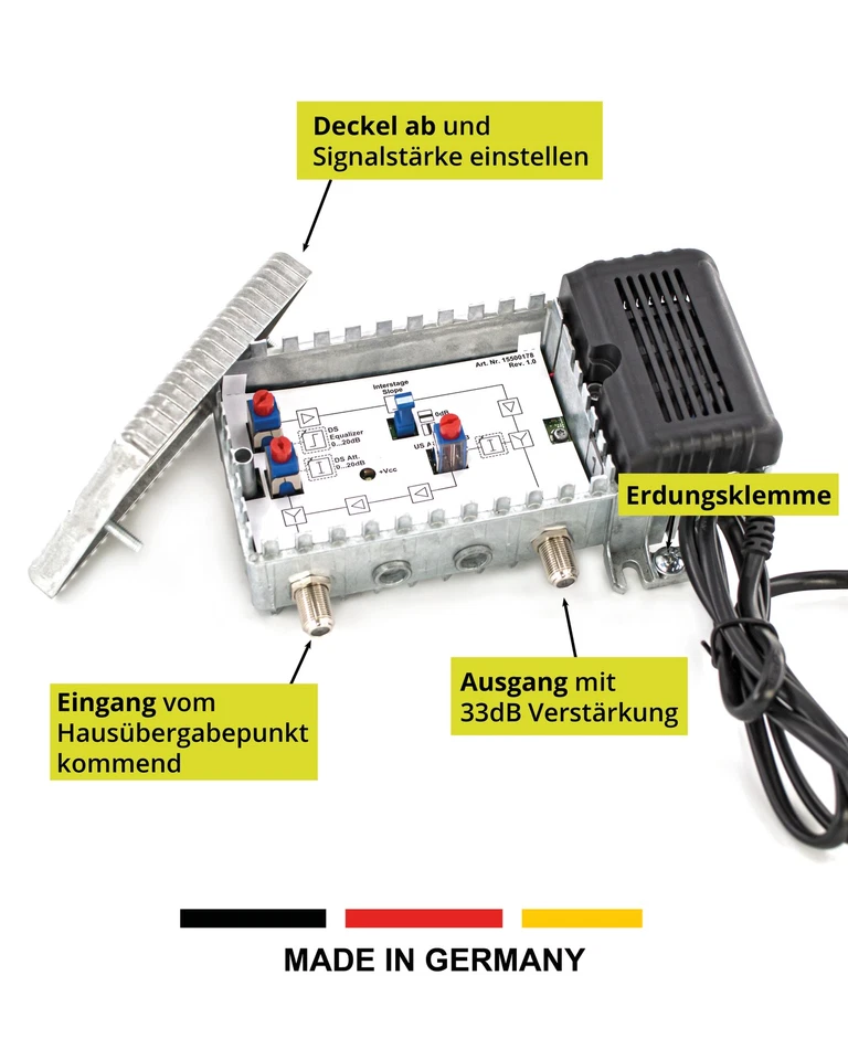 Antennenverstärker für Kabelfernsehen 33 dB Verstärkung 1 GHz DVB-T2, DVB-C - Bild 2 von 4