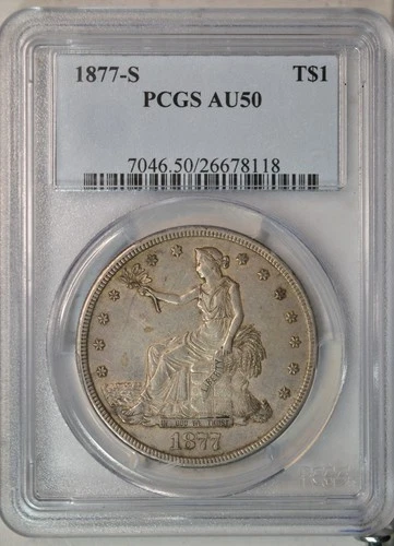 1877 S Trade dollar, PCGS AU50