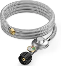 12 Feet Propane Regulator Hose with Gauge,Fits for Fire Pit, Heater