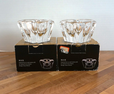 Orrefors Sweden Crystal Max Votive Tealight Candle Holder Anna Ehrner Set 2 Box