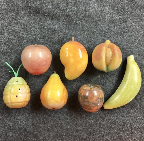 Vtg Italian Alabaster Fruit MCM Apple Banana Peach Pear Papaya Pine Set Of Seven