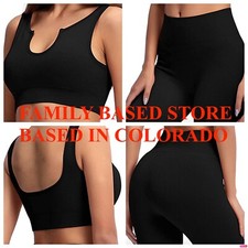 Women Small 2 Piece Workout Seamless Ribbed Crop Top High Waist Legging Black